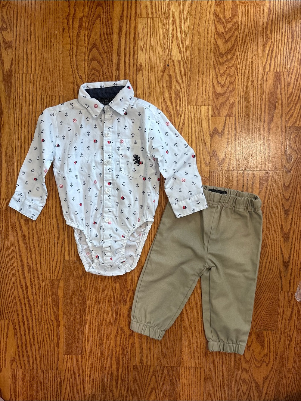 English Laundry 18 months White Nautical Button-Up Bodysuit with khaki pants